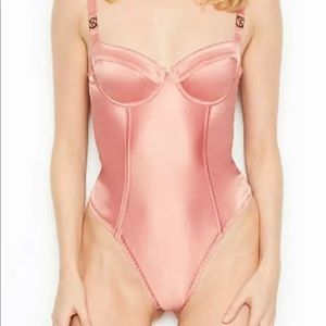 Victoria’s Secret Pink Satin Bustier Body Suit Sm